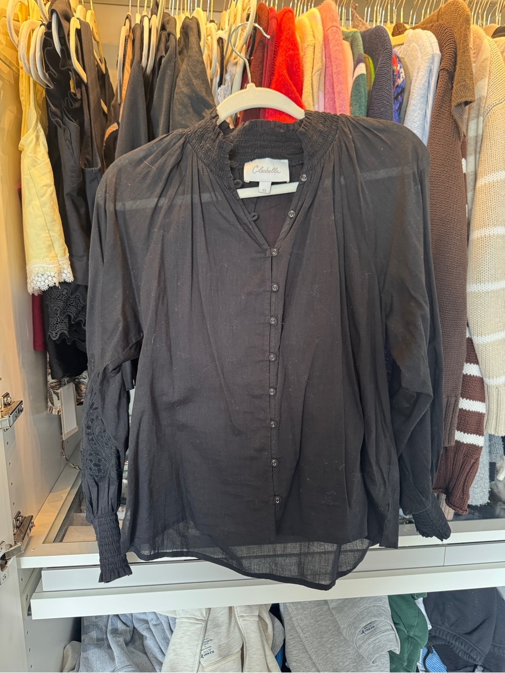 Cleobella Black Button-Front Peasant Blouse